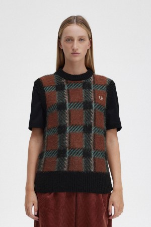 Prendas De Punto Fred Perry Glitch Tartan De Punto Tank Mujer Marrom | MXIIZ52684