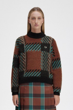 Prendas De Punto Fred Perry Glitch Tartan Jumper Mujer Marrom | MXJVR87963