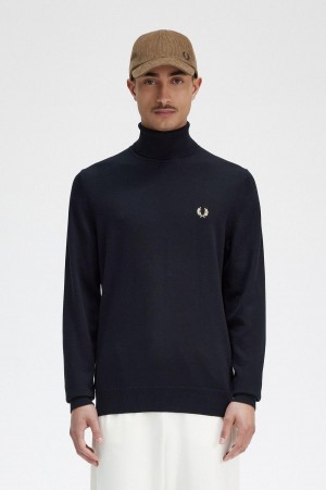 Prendas De Punto Fred Perry Roll Neck Jumper Hombre Negros | MXEGJ52299