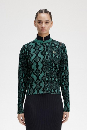 Prendas De Punto Fred Perry Snake Print Cardigan Mujer Verde Menta Oscuro | GMXUC61852