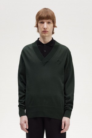 Prendas De Punto Fred Perry V-Neck Jumper Hombre Verdes | MXXBR86851