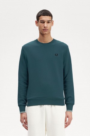 Sudaderas Fred Perry Crew Neck Hombre Azules | QMXUV74722