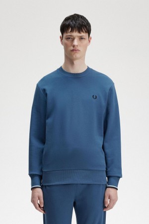 Sudaderas Fred Perry Crew Neck Hombre Azules | LMXSX93574