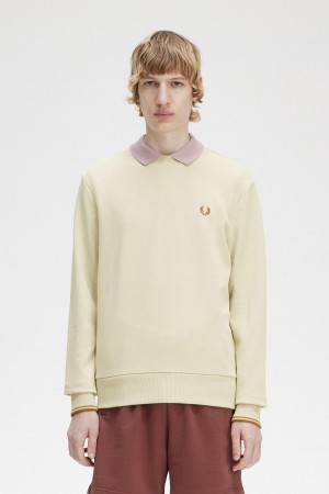 Sudaderas Fred Perry Crew Neck Hombre Oatmeal | TMXWZ50459