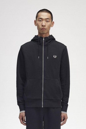 Sudaderas Fred Perry Encapuchado Zip Through Hombre Negros | MXEAH19031