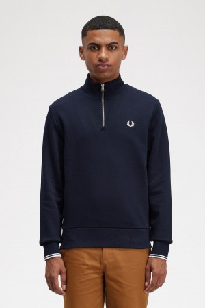 Sudaderas Fred Perry Half Zip Hombre Azul Marino | PMXER82590