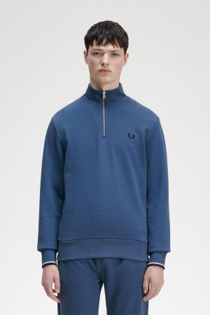 Sudaderas Fred Perry Half Zip Hombre Azules | QMXUV61818