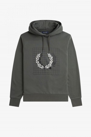 Sudaderas Fred Perry Laurel Wreath Grid Encapuchado Hombre Verdes | MXXMI24380