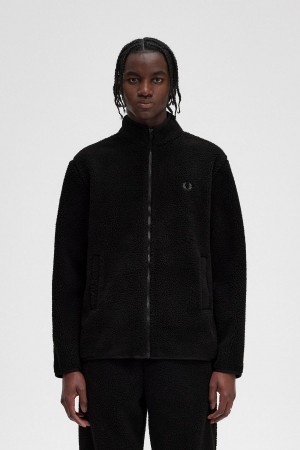 Sudaderas Fred Perry Zip Through Borg Fleece Hombre Negros | SMXVO41546