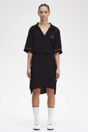 Vestido Fred Perry Bowling Shirt Mujer Negros | MXJVR11899