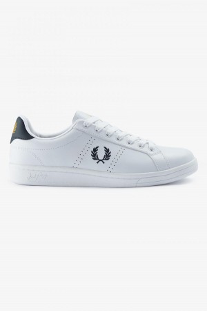 Zapatos Fred Perry B721 Hombre Blancos Azul Marino | BMXSD59982