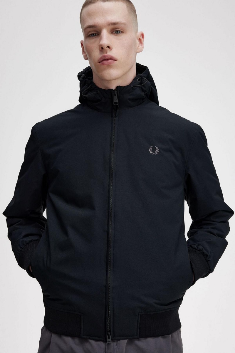 Abrigos Fred Perry Acolchado Encapuchado Brentham Hombre Negros | FMXUI59815