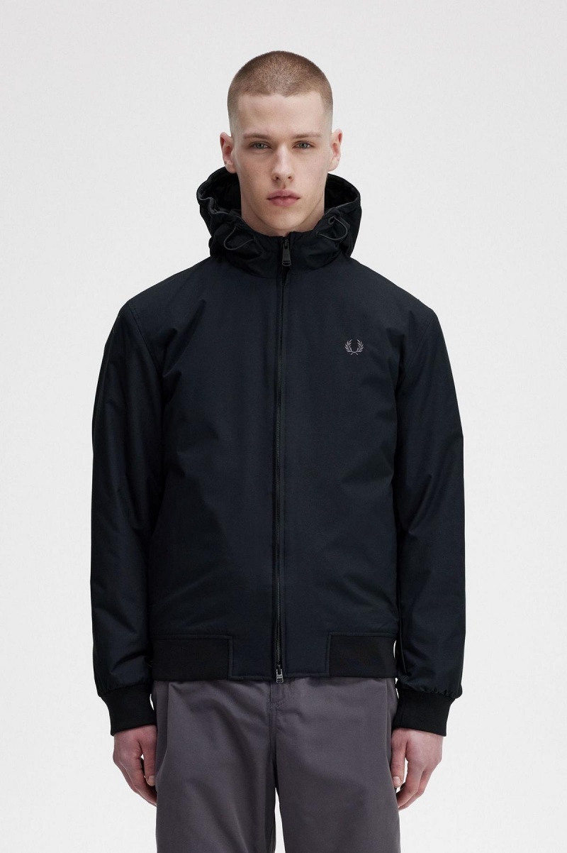 Abrigos Fred Perry Acolchado Encapuchado Brentham Hombre Negros | FMXUI59815