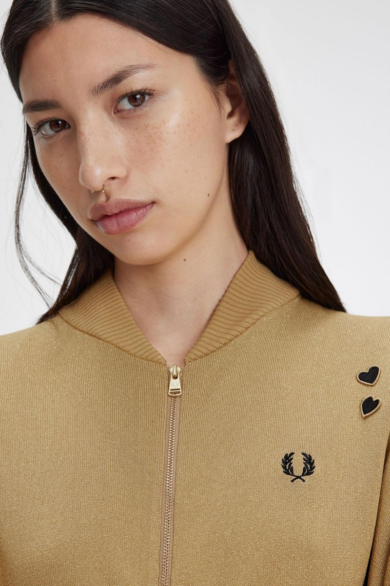 Abrigos Fred Perry Metallic De Punto Bomber Mujer Dorados | YMXGT89471