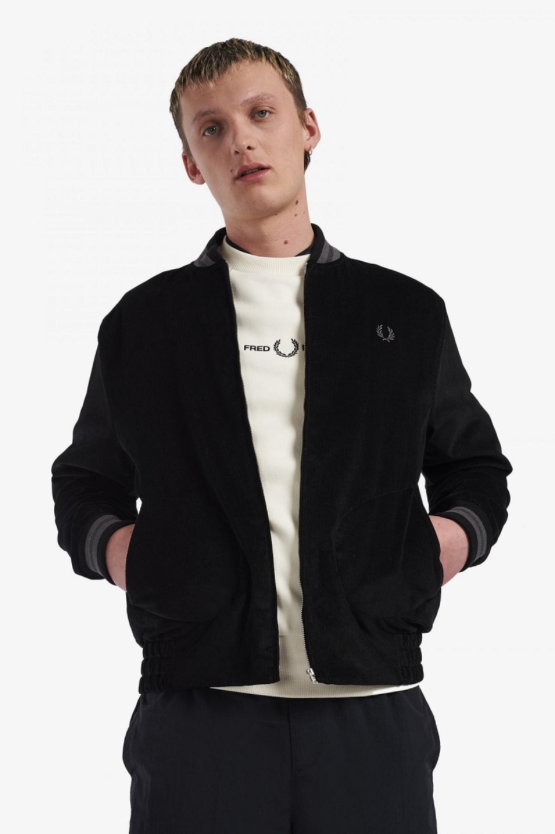 Abrigos Fred Perry Needlecord Tenis Bomber Hombre Negros | EMXHC11797