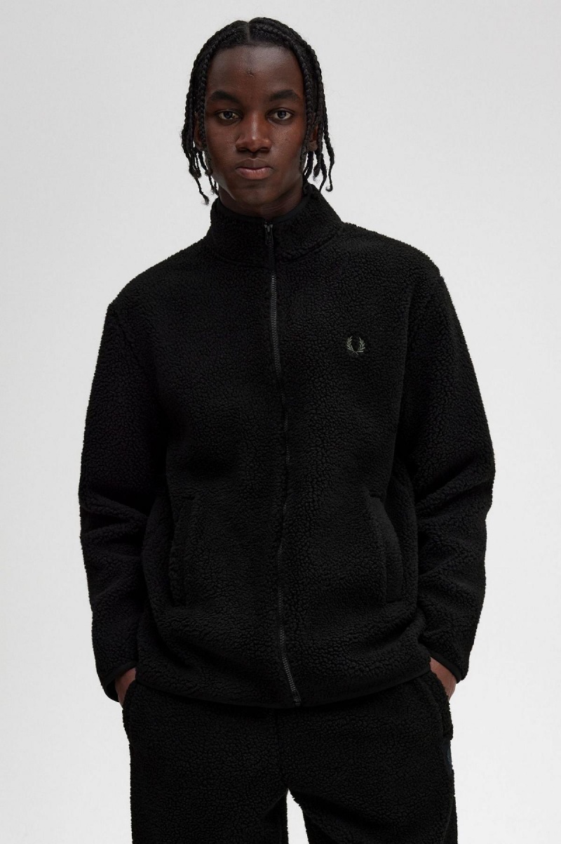 Abrigos Fred Perry Zip Through Borg Fleece Hombre Negros | MXJKU64777