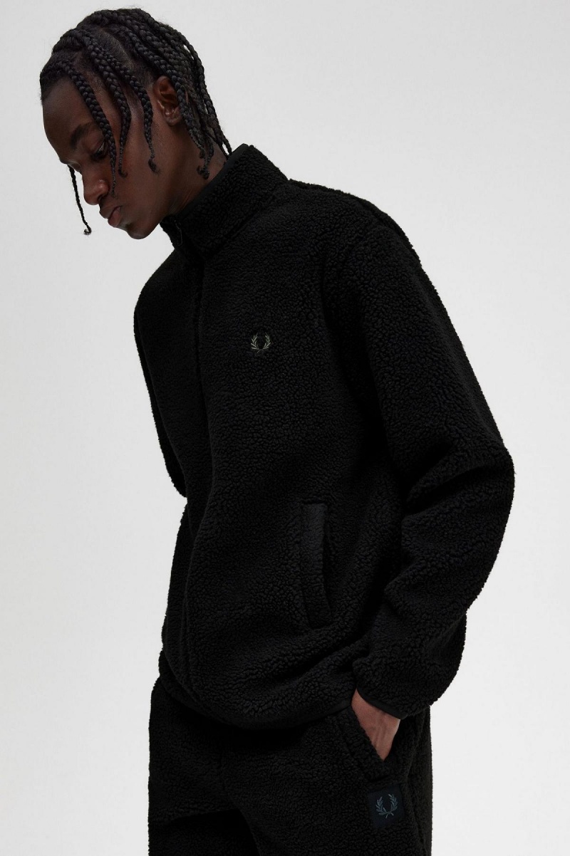 Abrigos Fred Perry Zip Through Borg Fleece Hombre Negros | MXJKU64777