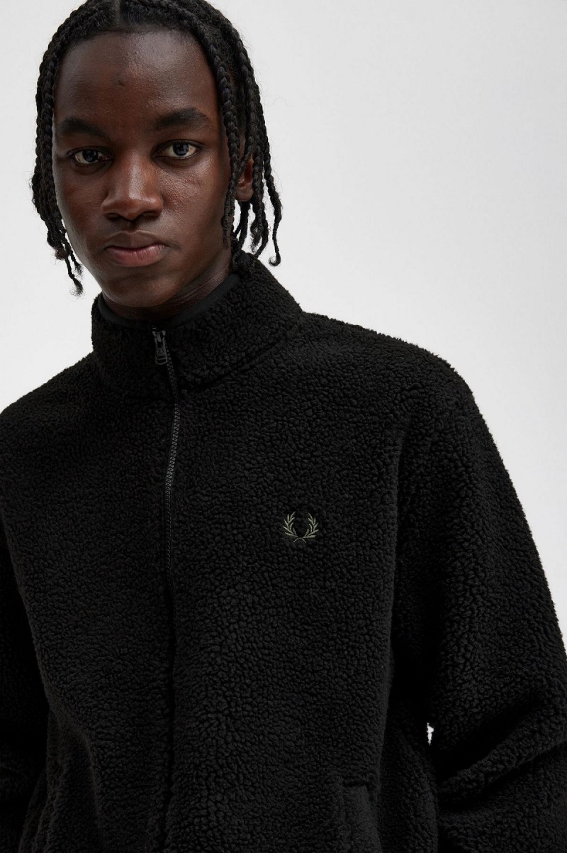 Abrigos Fred Perry Zip Through Borg Fleece Hombre Negros | MXJKU64777