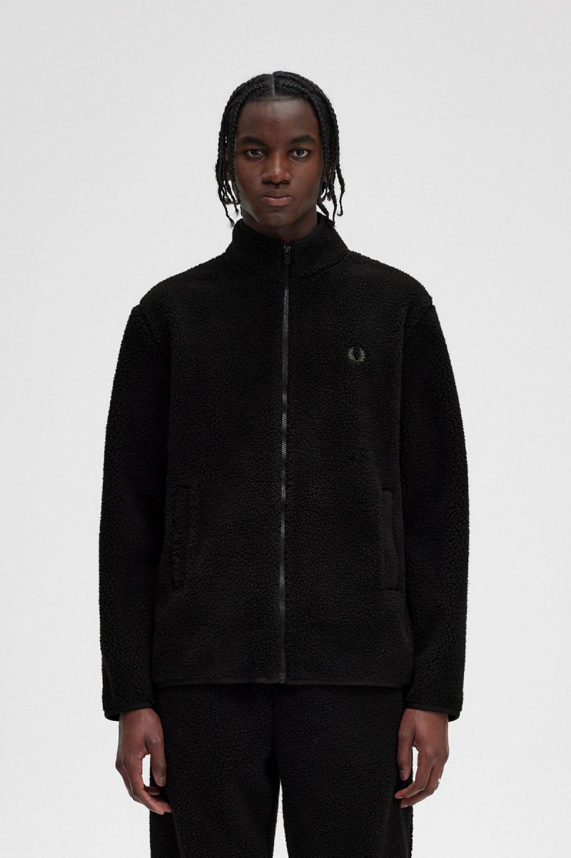 Abrigos Fred Perry Zip Through Borg Fleece Hombre Negros | MXJKU64777