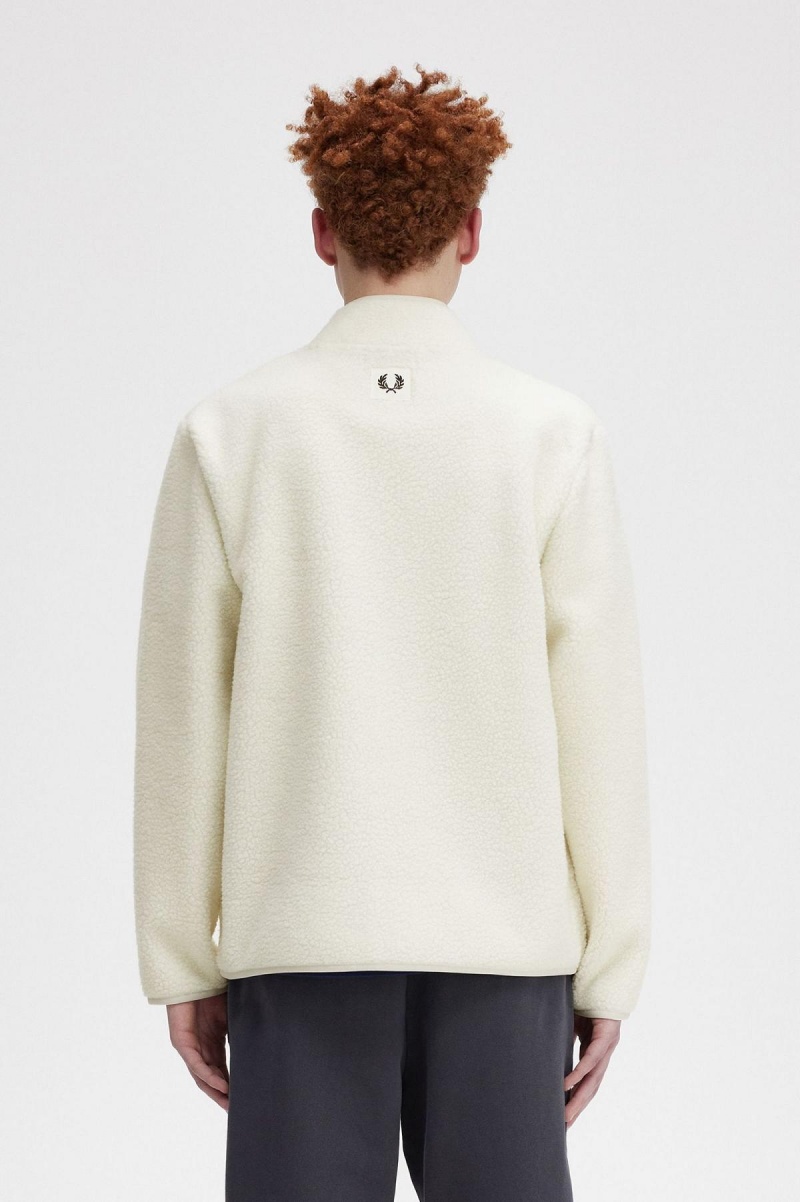 Abrigos Fred Perry Zip Through Borg Fleece Hombre Ecru | MXXBR19682