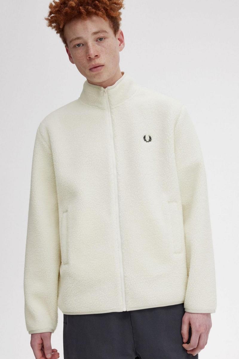 Abrigos Fred Perry Zip Through Borg Fleece Hombre Ecru | MXXBR19682