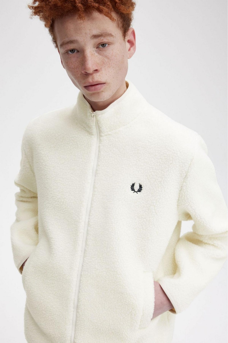 Abrigos Fred Perry Zip Through Borg Fleece Hombre Ecru | MXXBR19682