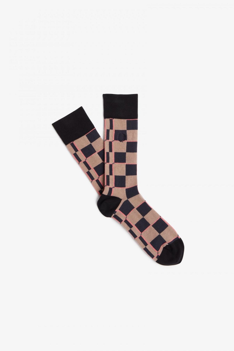 Calcetines Fred Perry Glitch Chequerboard Accessories Rosas Rosas Negros | MXJBT58511