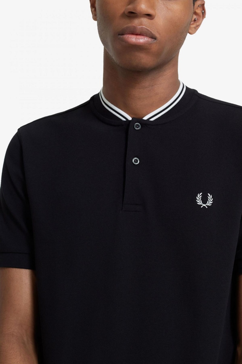 Camisa Polo Fred Perry Bomber Collar Polo Shirt Hombre Negros | FMXUI60277