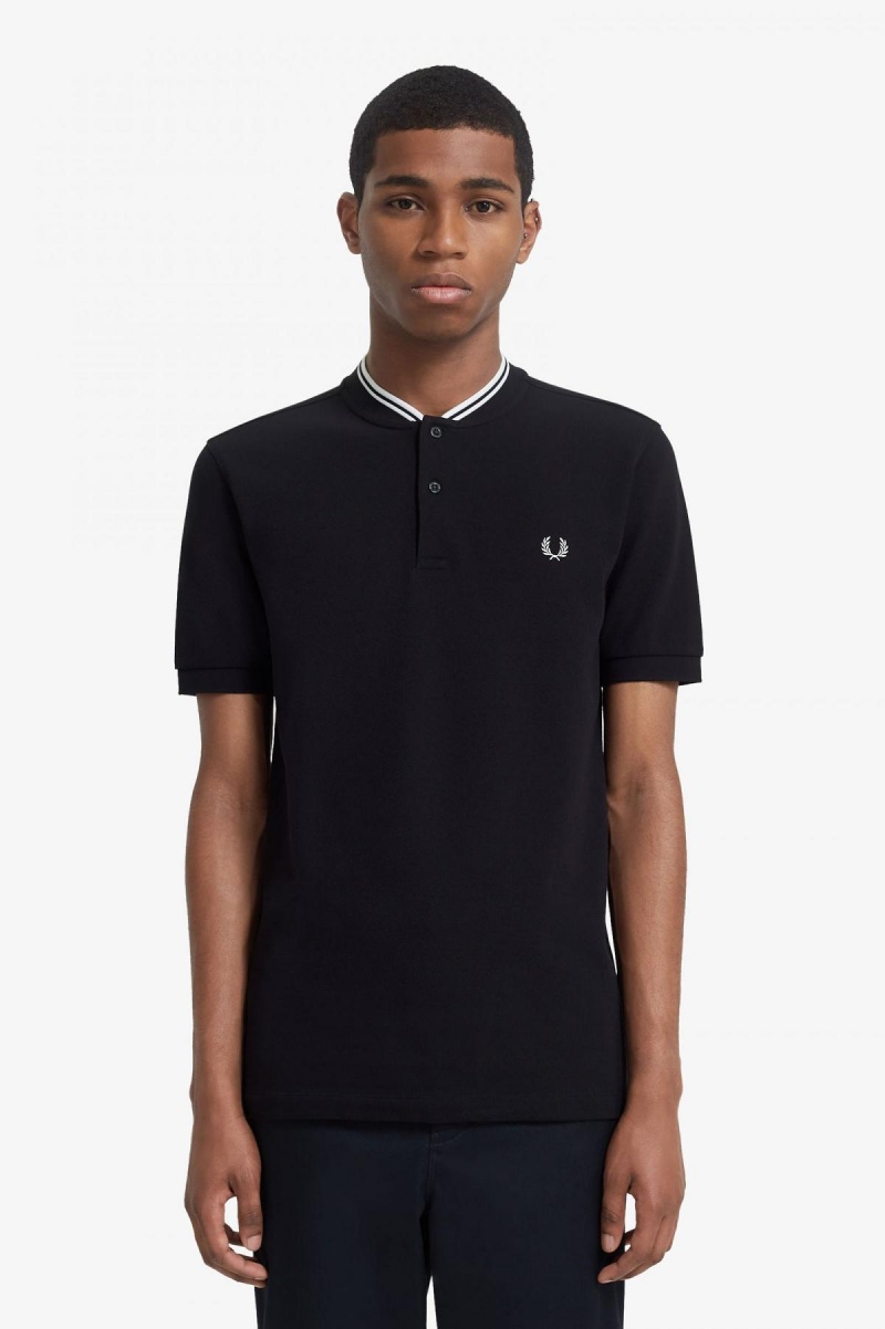 Camisa Polo Fred Perry Bomber Collar Polo Shirt Hombre Negros | FMXUI60277