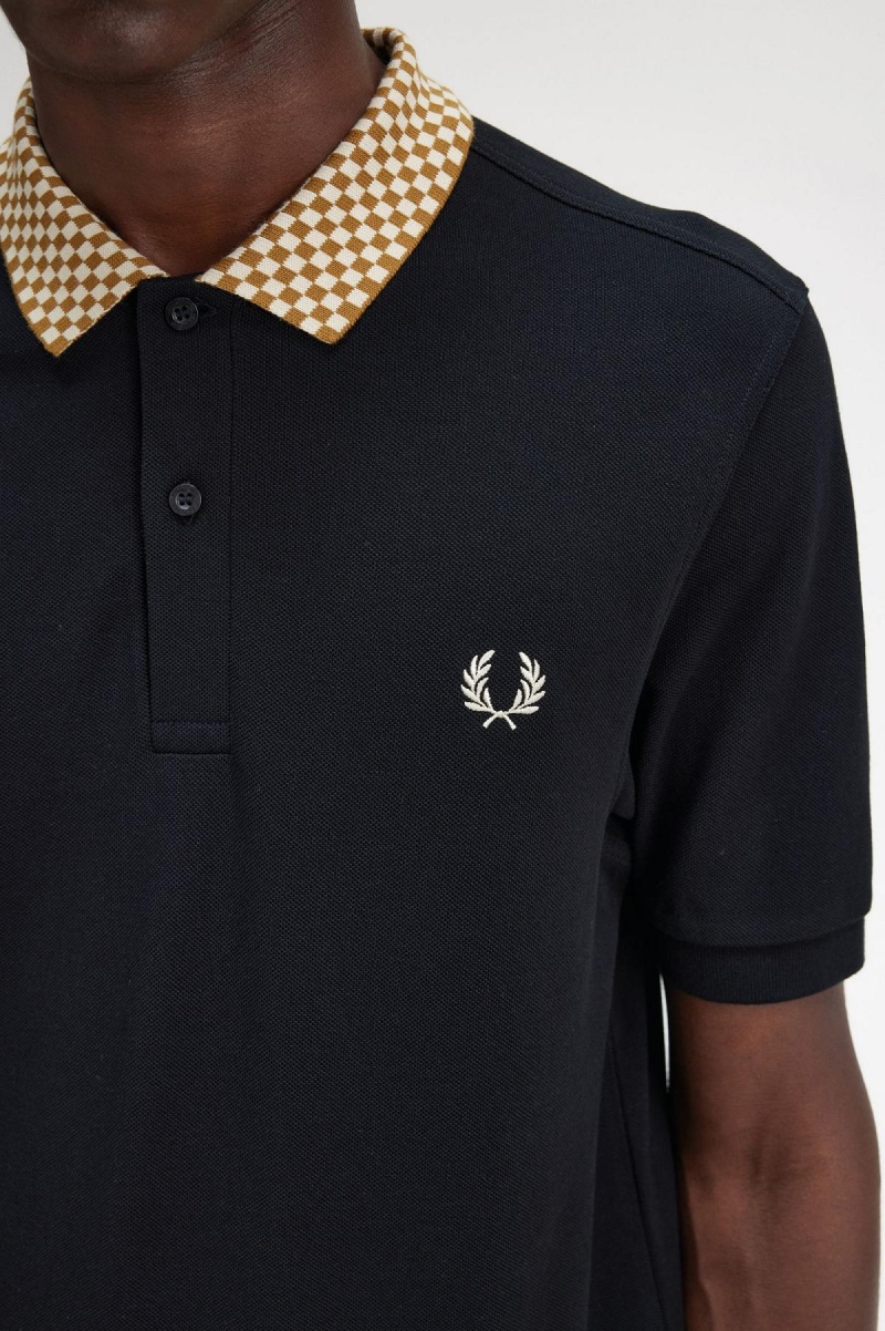 Camisa Polo Fred Perry Chequerboard Collar Polo Shirt Hombre Negros | PMXER48753