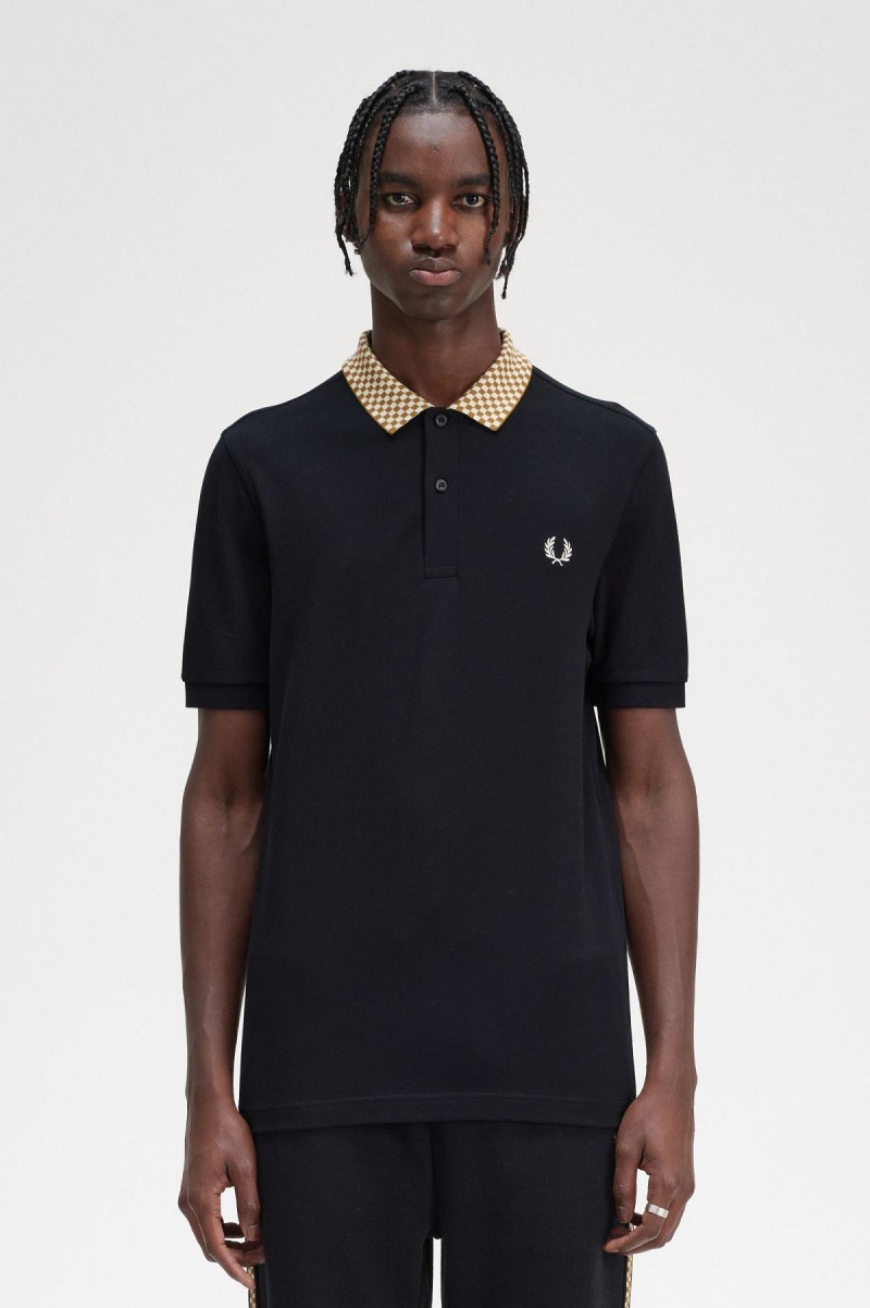 Camisa Polo Fred Perry Chequerboard Collar Polo Shirt Hombre Negros | PMXER48753