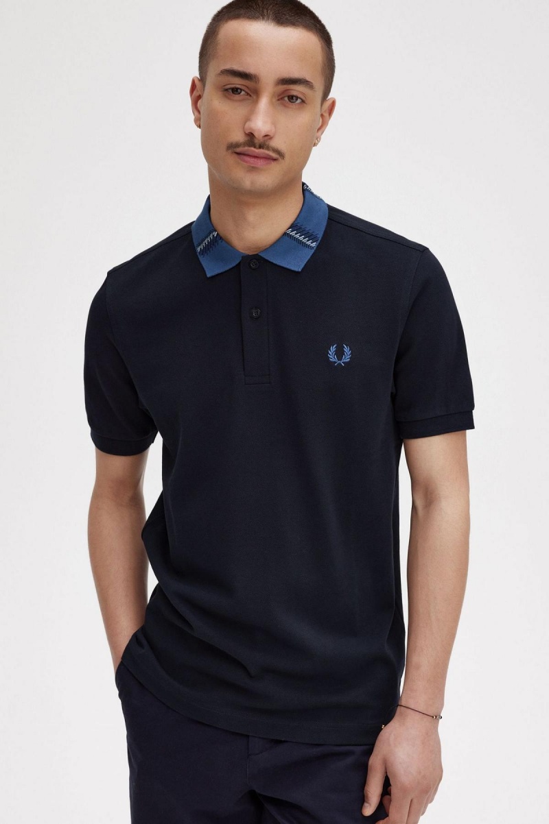 Camisa Polo Fred Perry Estampados Collar Polo Shirt Hombre Azul Marino | MXNEJ82409