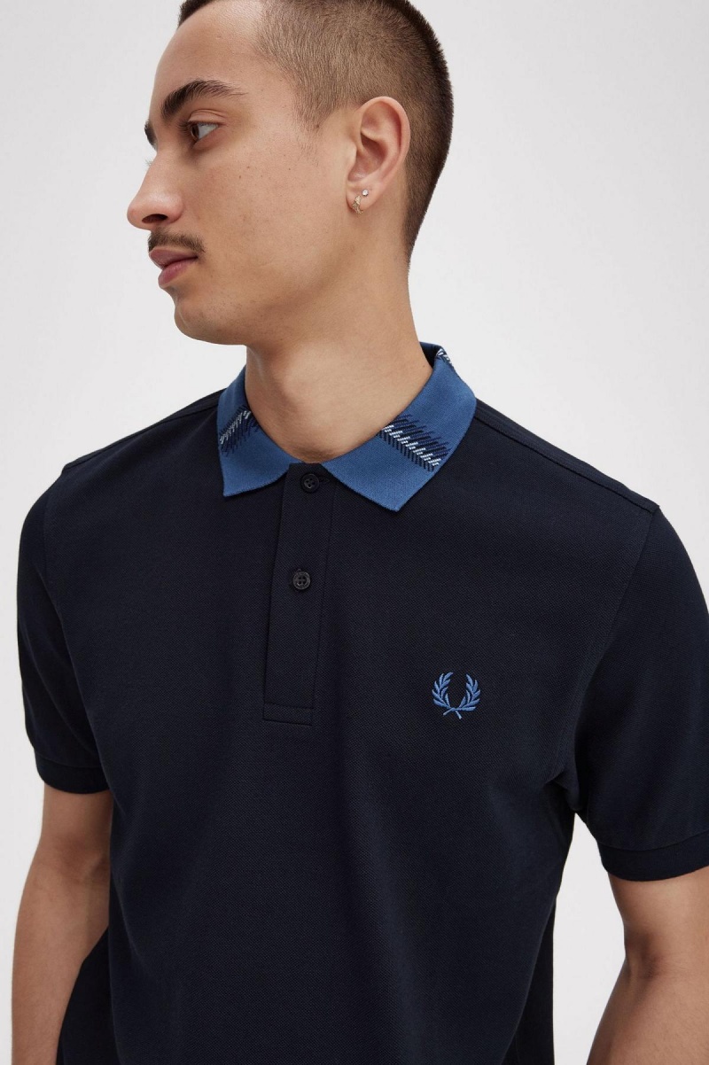 Camisa Polo Fred Perry Estampados Collar Polo Shirt Hombre Azul Marino | MXNEJ82409