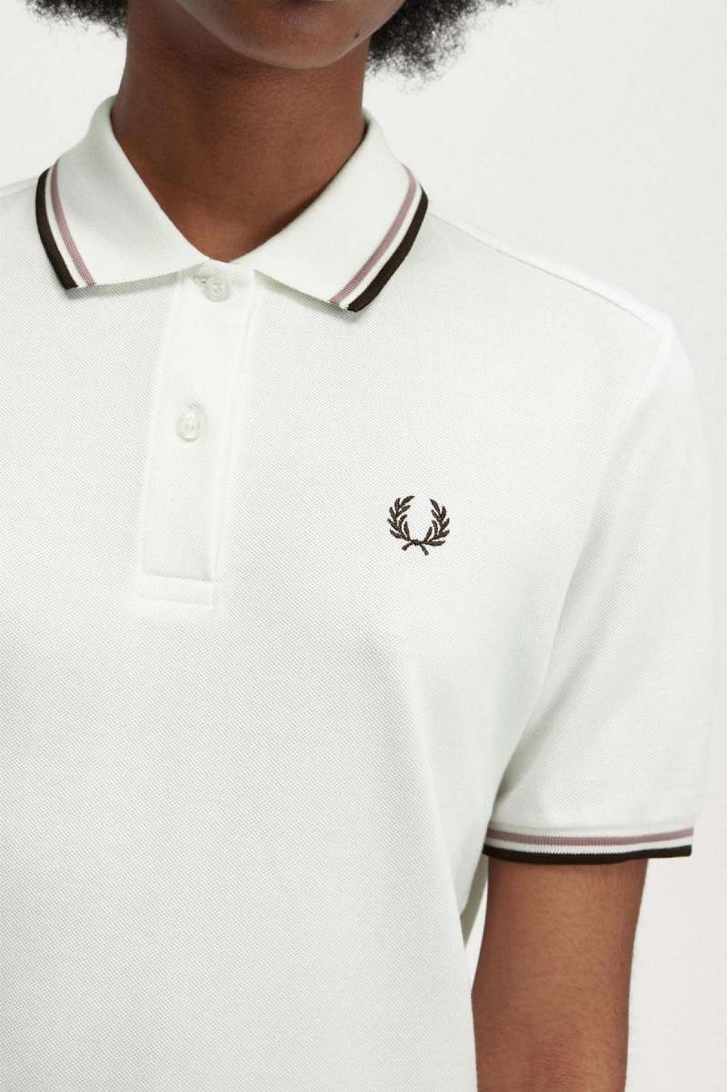 Camisa Polo Fred Perry G3600 Mujer Blancos Rosas Oscuro | FMXUI49721