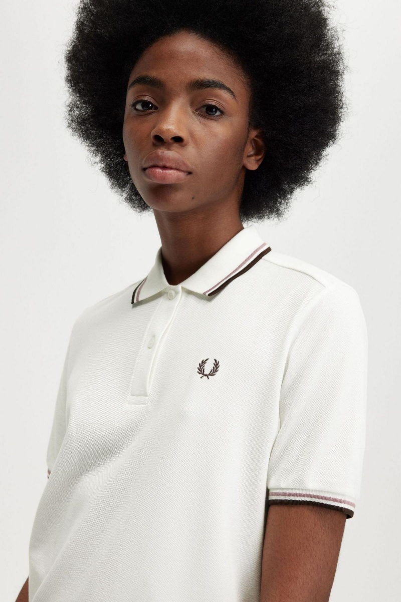 Camisa Polo Fred Perry G3600 Mujer Blancos Rosas Oscuro | FMXUI49721