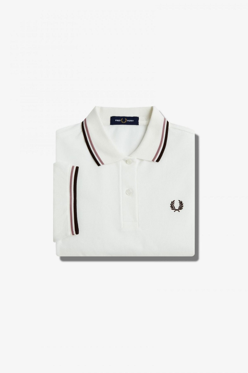 Camisa Polo Fred Perry G3600 Mujer Blancos Rosas Oscuro | FMXUI49721