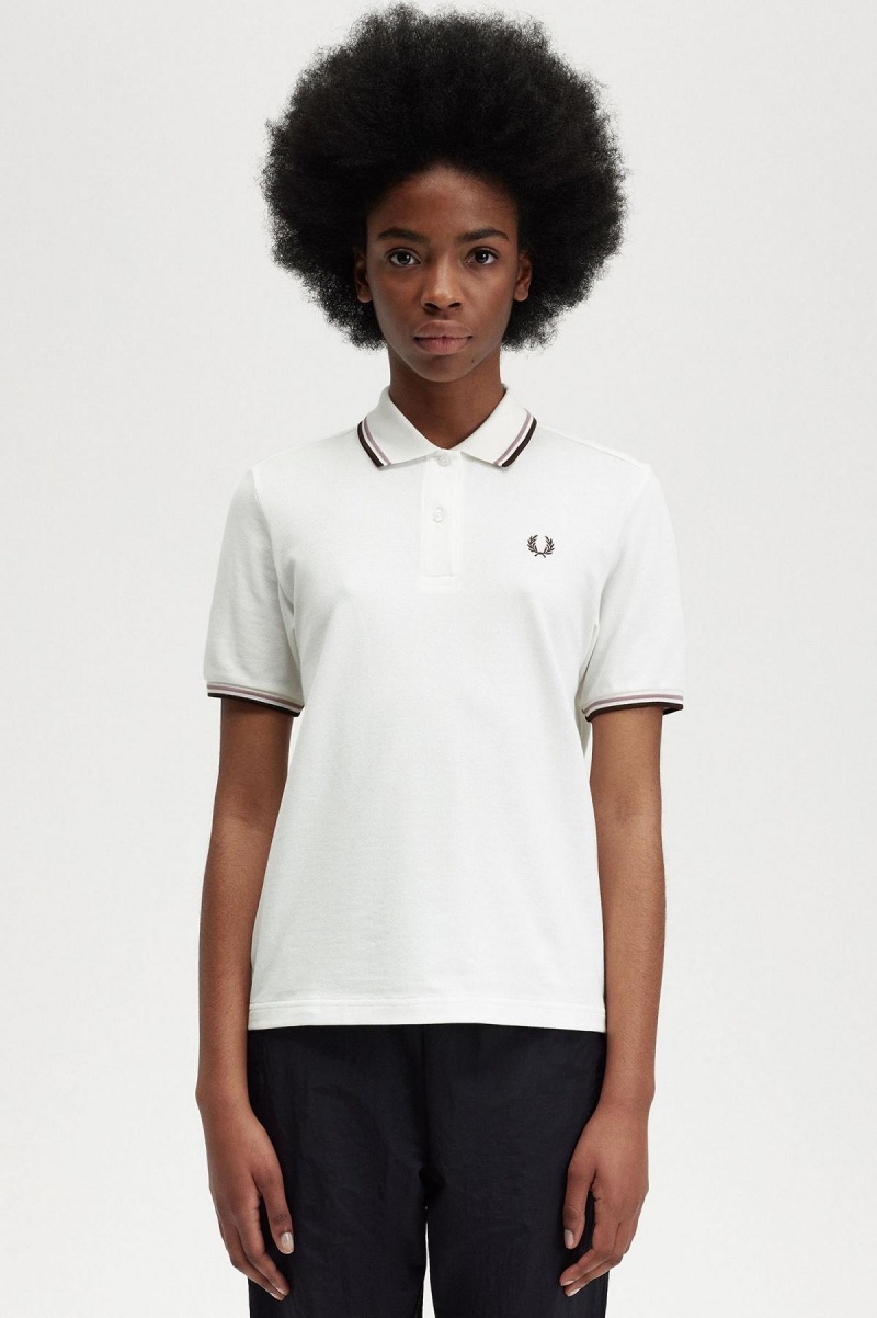 Camisa Polo Fred Perry G3600 Mujer Blancos Rosas Oscuro | FMXUI49721