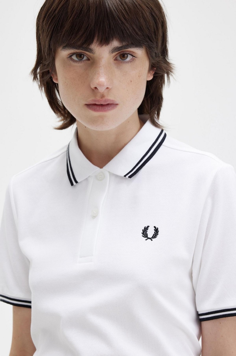 Camisa Polo Fred Perry G3600 Mujer Blancos Negros Negros | DMXVO14155