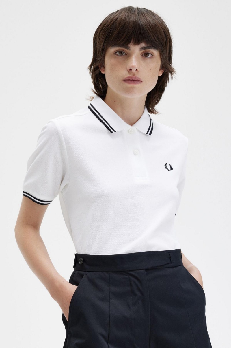 Camisa Polo Fred Perry G3600 Mujer Blancos Negros Negros | DMXVO14155