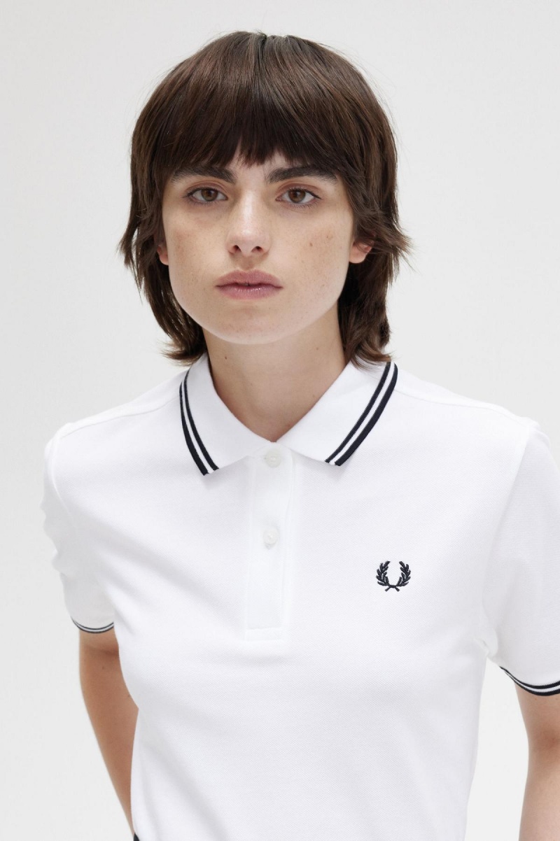 Camisa Polo Fred Perry G3600 Mujer Blancos Negros Negros | DMXVO14155