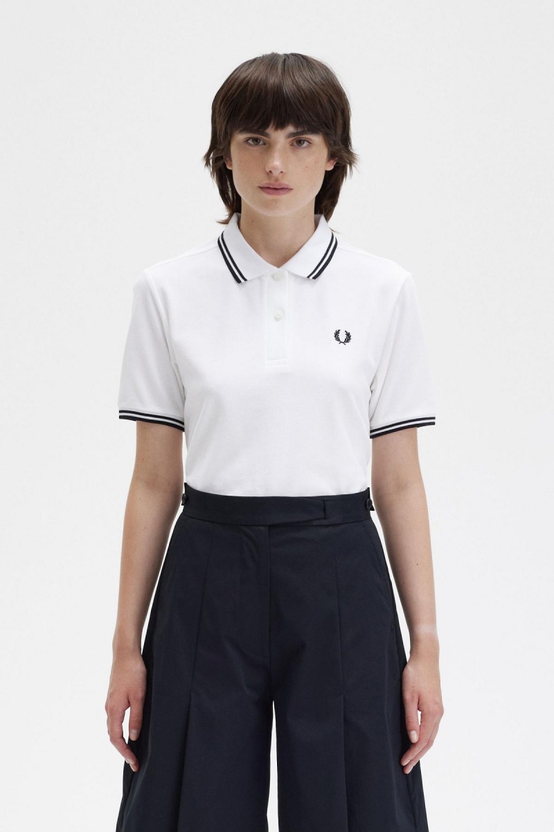 Camisa Polo Fred Perry G3600 Mujer Blancos Negros Negros | DMXVO14155