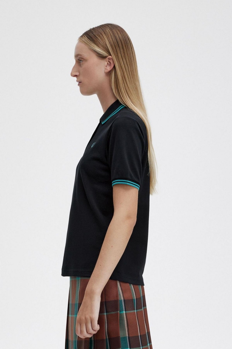 Camisa Polo Fred Perry G3600 Mujer Negros Verde Menta Oscuro Verde Menta Oscuro | MXXMI12245