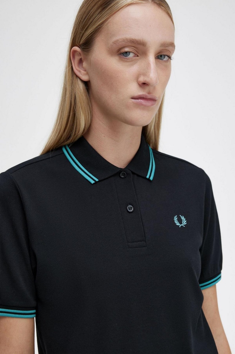 Camisa Polo Fred Perry G3600 Mujer Negros Verde Menta Oscuro Verde Menta Oscuro | MXXMI12245