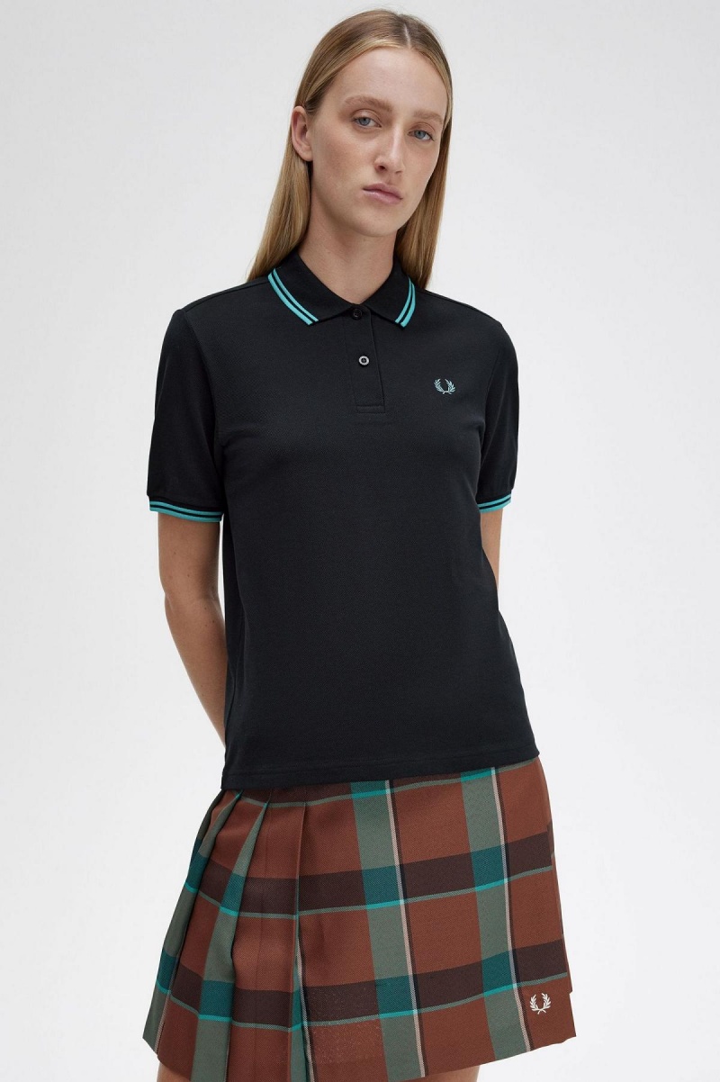 Camisa Polo Fred Perry G3600 Mujer Negros Verde Menta Oscuro Verde Menta Oscuro | MXXMI12245