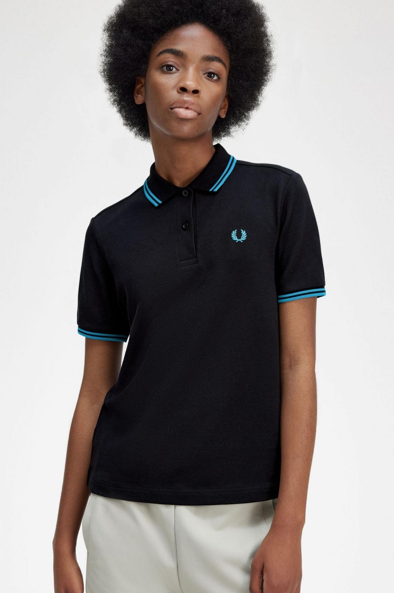 Camisa Polo Fred Perry G3600 Mujer Negros Azules Azules | LMXSX96738