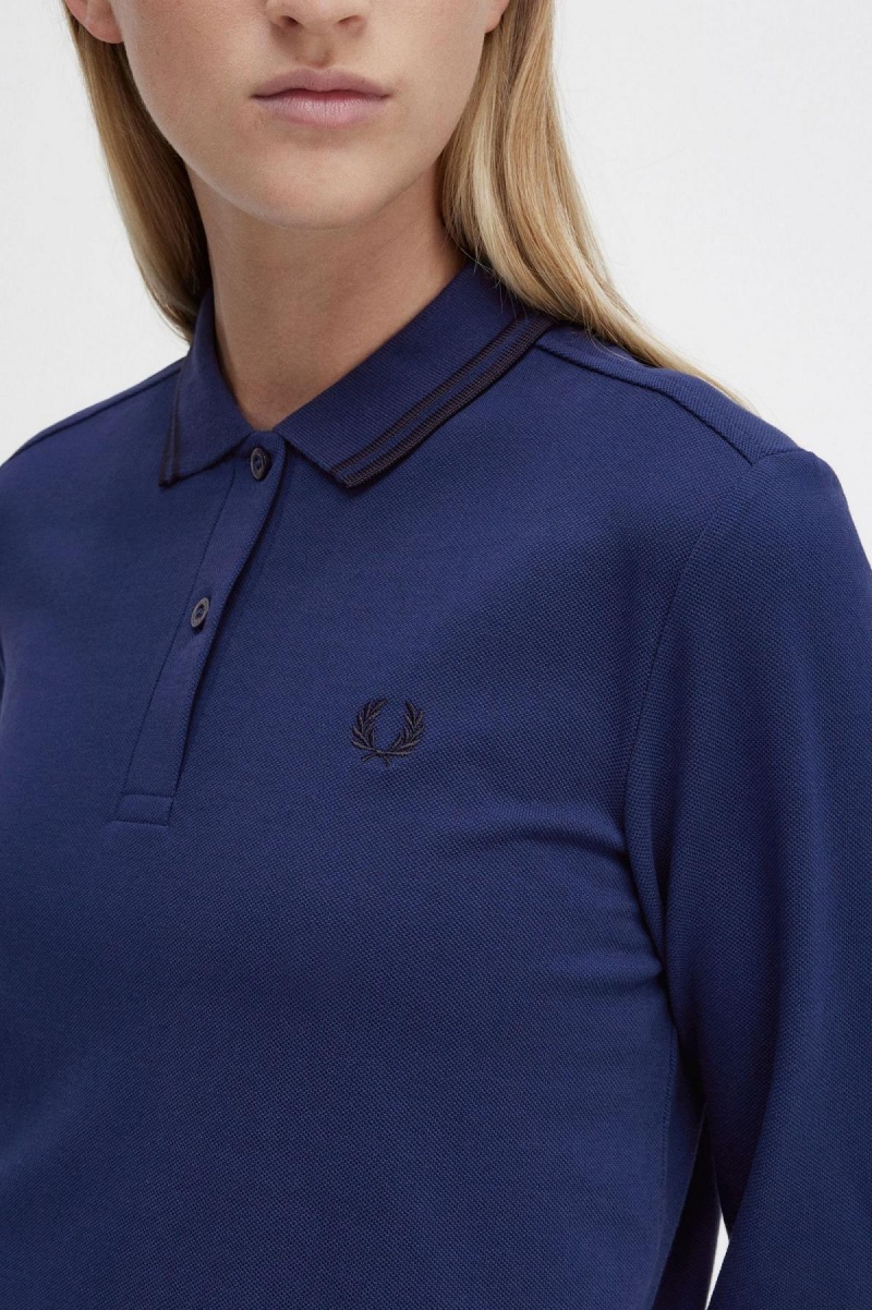 Camisa Polo Fred Perry G3636 Mujer Azul Marino Negros Negros | UMXND20998