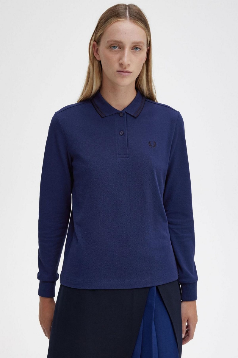 Camisa Polo Fred Perry G3636 Mujer Azul Marino Negros Negros | UMXND20998