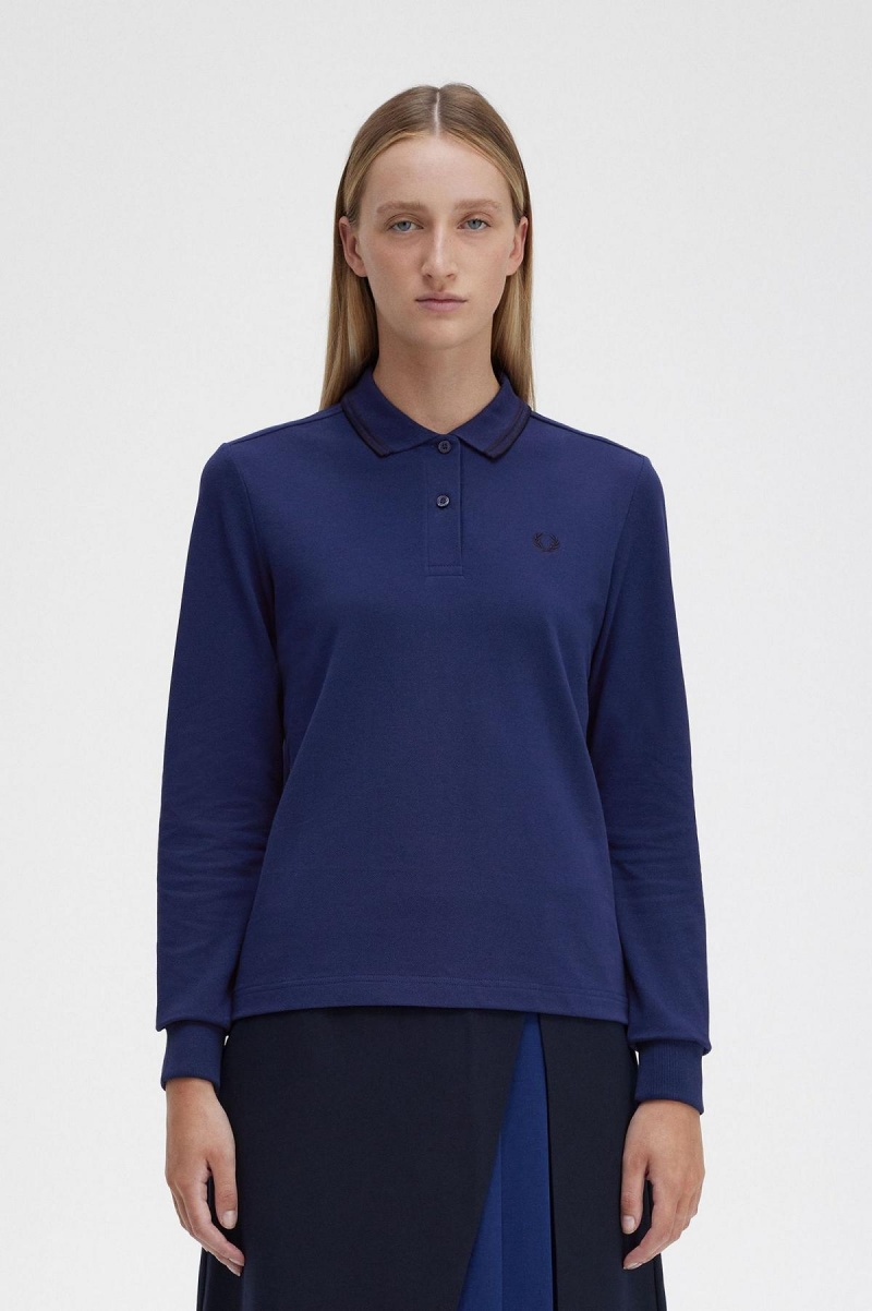 Camisa Polo Fred Perry G3636 Mujer Azul Marino Negros Negros | UMXND20998