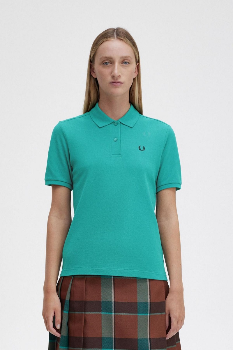 Camisa Polo Fred Perry G6000 Mujer Verde Menta Oscuro Negros | MXQAV69530