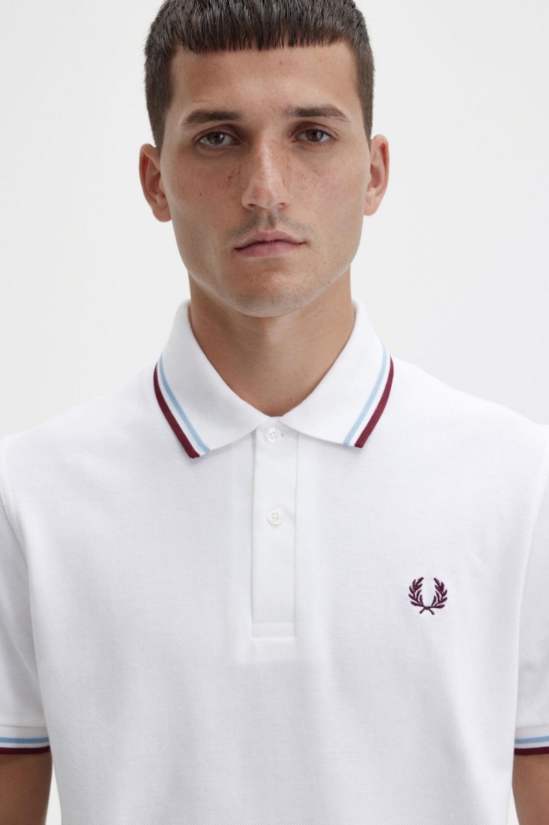 Camisa Polo Fred Perry M12 Hombre Blancos Vino Granate | XMXGW75528